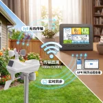 FT036A 智能 Wi-Fi 气象站，带 5 合 1 专业室外传感器，室内/外温湿度、风速、风向、雨量监测，天气预报功能，兼容 Weathercloud & Wunderground，适合家居及农用 - 图片 2